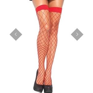 Leg Avenue Red Fence-Net Thigh High Stockings